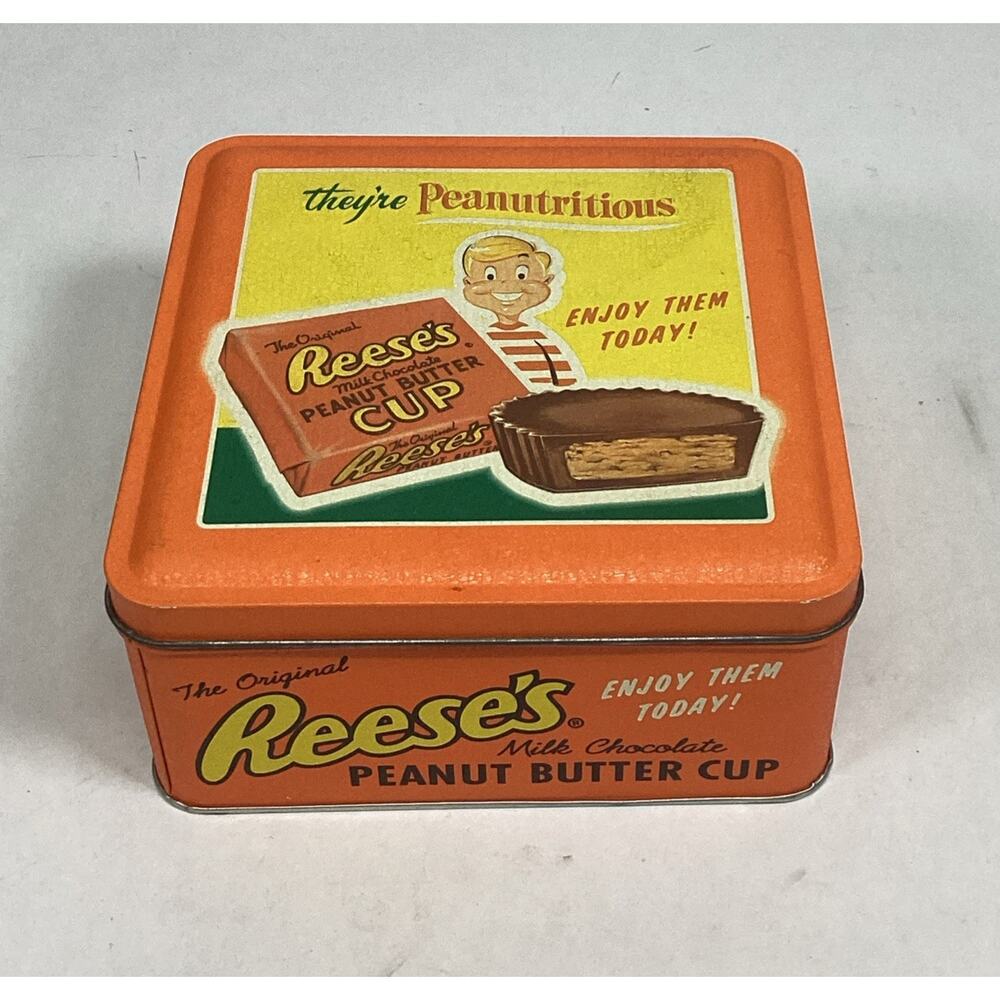 Reeses Peanut Butter Cup Tin Box Hershey Canister Vintage Reproduction 1997 6"